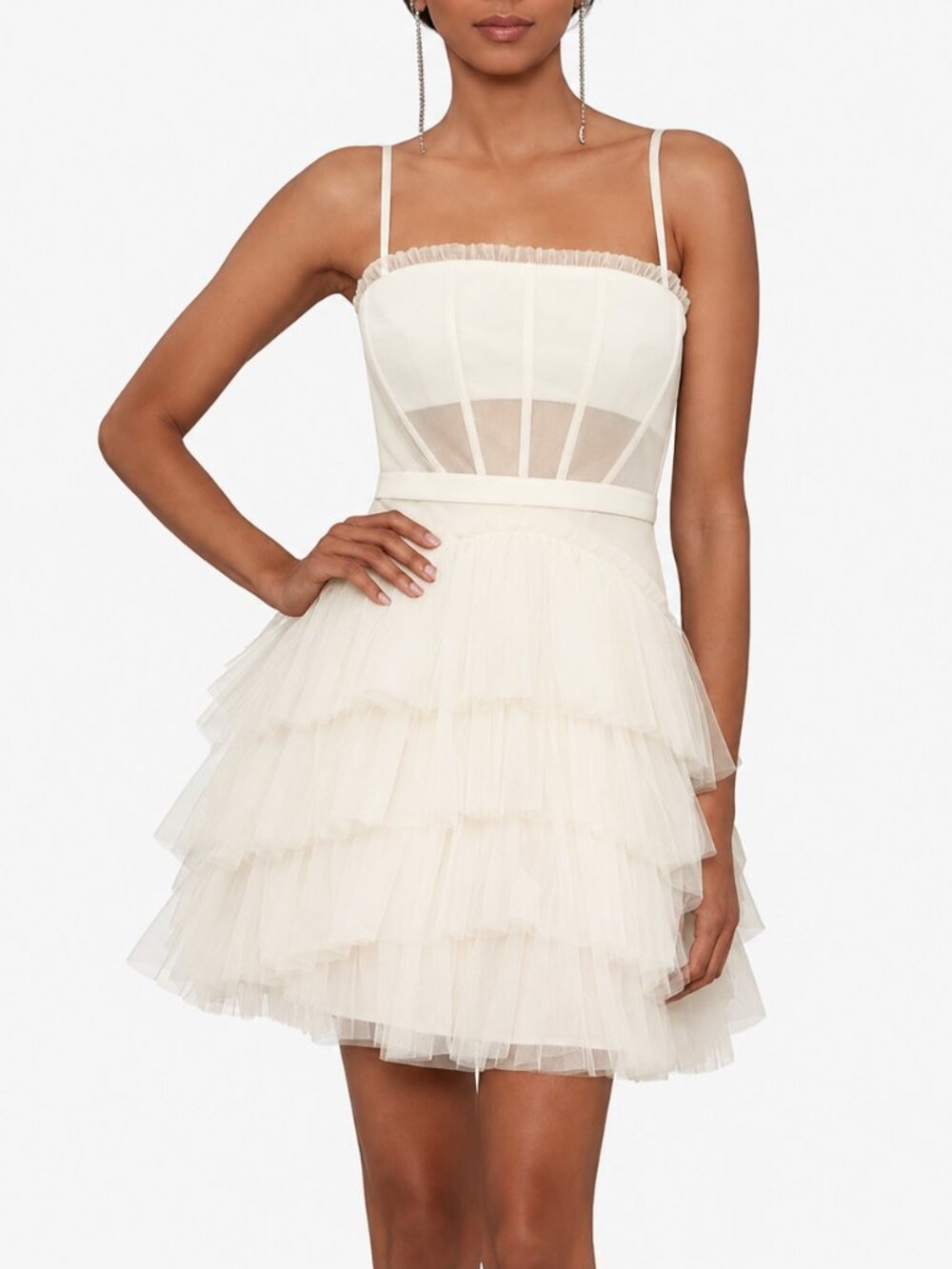 Betsy & Adam Corset Tulle Mini Dress Size 12 White Off White